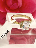 Jewellery Kingdom Emerald Cut Cubic Accents Ladies Engagement Ring (Gold) - Jewelry Rings - British D'sire