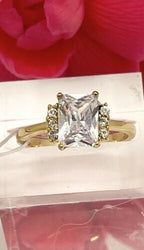 Jewellery Kingdom Emerald Cut Cubic Accents Ladies Engagement Ring (Gold) - Jewelry Rings - British D'sire