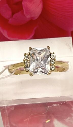 Jewellery Kingdom Emerald Cut Cubic Accents Ladies Engagement Ring (Gold) - Jewelry Rings - British D'sire