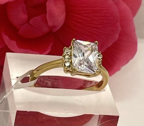 Jewellery Kingdom Emerald Cut Cubic Accents Ladies Engagement Ring (Gold) - Jewelry Rings - British D'sire