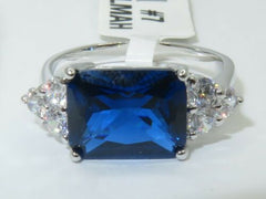 Jewellery Kingdom Emerald Cut Cubic Zirconia London Royal Ladies Sapphire Ring (Blue) - Rings - British D'sire