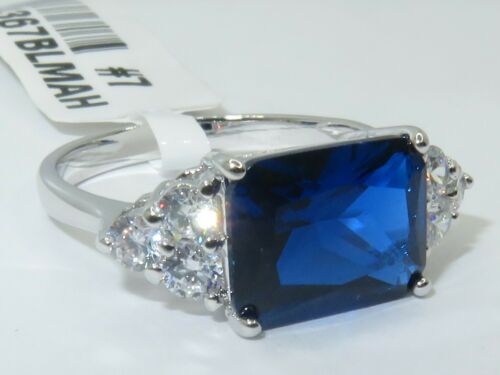 Jewellery Kingdom Emerald Cut Cubic Zirconia London Royal Ladies Sapphire Ring (Blue) - Rings - British D'sire