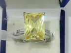 Jewellery Kingdom Emerald Cut Cubic Zirconia Stainless Steel 11CT Baguettes Ladies Citrine Ring - Jewelry Rings - British D'sire