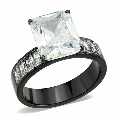 Jewellery Kingdom Emerald Cut Cubic Zirconia Stainless Steel Ring (Black) - Jewelry Rings - British D'sire Main image