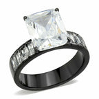 Jewellery Kingdom Emerald Cut Cubic Zirconia Stainless Steel Ring (Black) - Jewelry Rings - British D'sire