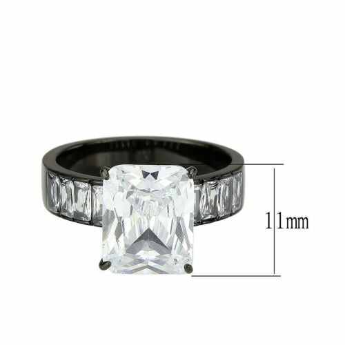 Jewellery Kingdom Emerald Cut Cubic Zirconia Stainless Steel Ring (Black) - Jewelry Rings - British D'sire