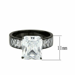 Jewellery Kingdom Emerald Cut Cubic Zirconia Stainless Steel Ring (Black) - Jewelry Rings - British D'sire