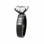 Jewellery Kingdom Emerald Cut Cubic Zirconia Stainless Steel Ring (Black) - Jewelry Rings - British D'sire