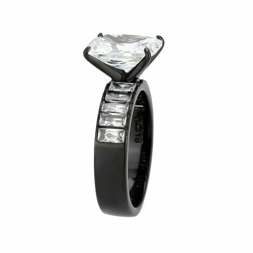 Jewellery Kingdom Emerald Cut Cubic Zirconia Stainless Steel Ring (Black) - Jewelry Rings - British D'sire