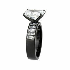 Jewellery Kingdom Emerald Cut Cubic Zirconia Stainless Steel Ring (Black) - Jewelry Rings - British D'sire