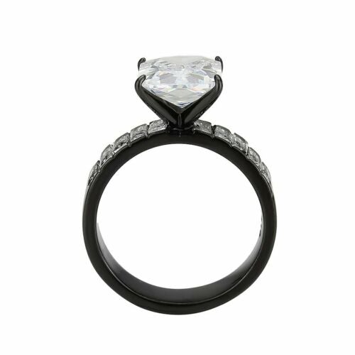 Jewellery Kingdom Emerald Cut Cubic Zirconia Stainless Steel Ring (Black) - Jewelry Rings - British D'sire