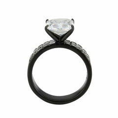 Jewellery Kingdom Emerald Cut Cubic Zirconia Stainless Steel Ring (Black) - Jewelry Rings - British D'sire