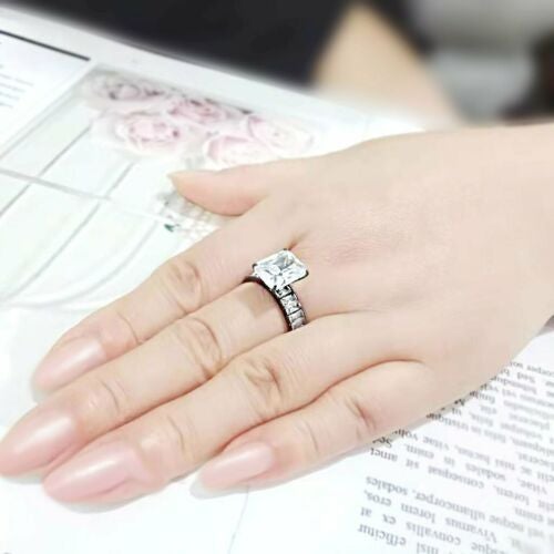 Jewellery Kingdom Emerald Cut Cubic Zirconia Stainless Steel Ring (Black) - Jewelry Rings - British D'sire