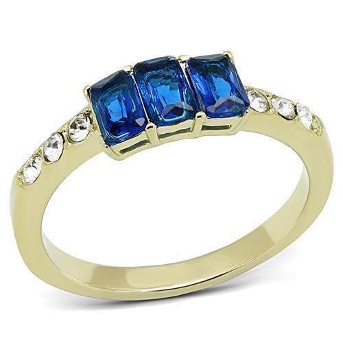 Jewellery Kingdom Emerald Cut CZ Dress Ladies Gold Sapphire Ring - Jewelry Rings - British D'sire