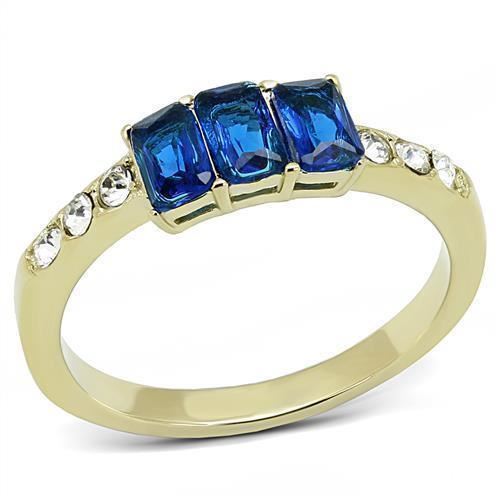 Jewellery Kingdom Emerald Cut CZ Dress Ladies Gold Sapphire Ring - Jewelry Rings - British D'sire Main image