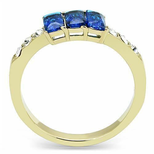 Jewellery Kingdom Emerald Cut CZ Dress Ladies Gold Sapphire Ring - Jewelry Rings - British D'sire