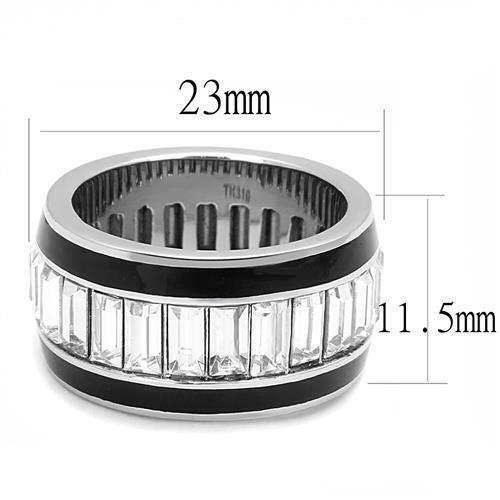Jewellery Kingdom Emerald Cut Enamel Ladies Band Ring (Black & Silver) Secondary image