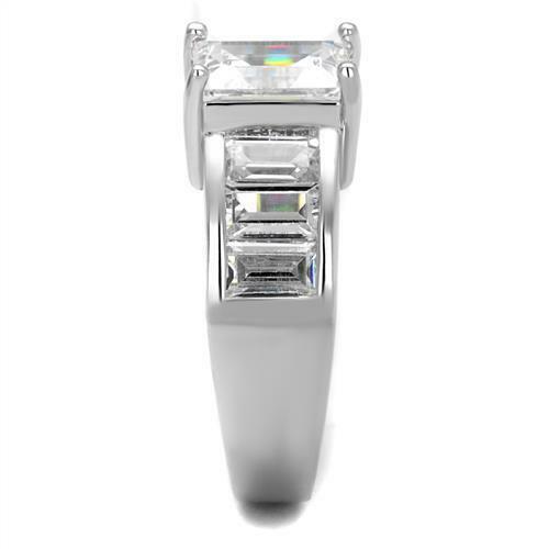 Jewellery Kingdom Emerald Cut Ring Ladies Cz Solitaire Accents Silver Stainless Steel 5 Carat - Jewelry Rings - British D'sire Main image