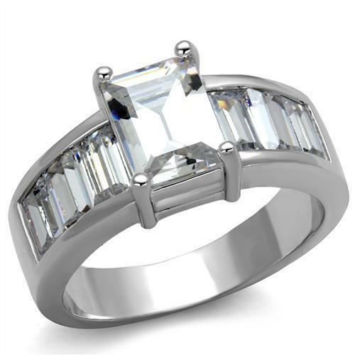Jewellery Kingdom Emerald Cut Ring Ladies Cz Solitaire Accents Silver Stainless Steel 5 Carat Secondary image