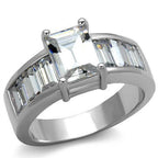 Jewellery Kingdom Emerald Cut Ring Ladies Cz Solitaire Accents Silver Stainless Steel 5 Carat - Jewelry Rings - British D'sire