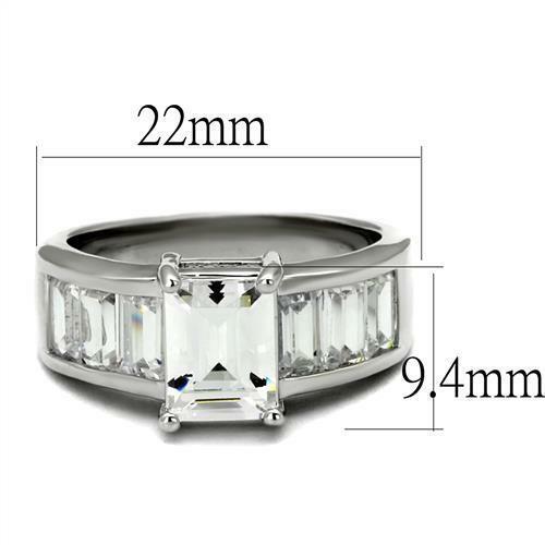 Jewellery Kingdom Emerald Cut Ring Ladies Cz Solitaire Accents Silver Stainless Steel 5 Carat - Jewelry Rings - British D'sire