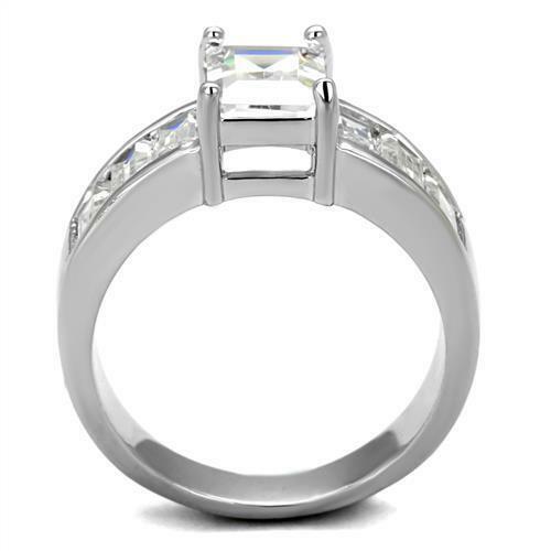 Jewellery Kingdom Emerald Cut Ring Ladies Cz Solitaire Accents Silver Stainless Steel 5 Carat - Jewelry Rings - British D'sire
