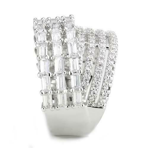 Jewellery Kingdom Emerald Cut Round Pave Silver Rhodium Split Sparkling Ladies Cubic Zirconia Ring Band Secondary image