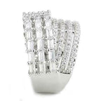 Jewellery Kingdom Emerald Cut Round Pave Silver Rhodium Split Sparkling Ladies Cubic Zirconia Ring Band - Jewelry Rings - British D'sire