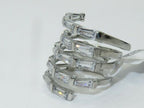 Jewellery Kingdom Emerald Cut Simulated Diamonds Stainless Steel Wide Ladies Silver Band Ring - Rings - British D'sire