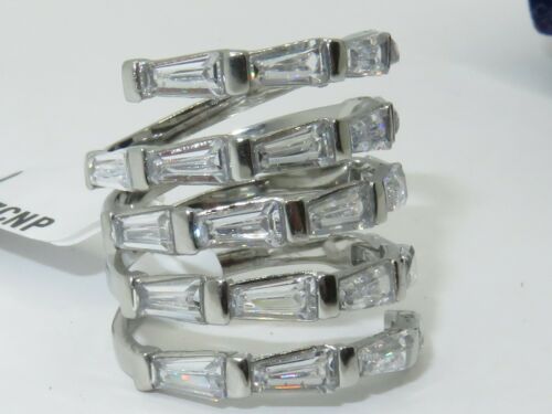Jewellery Kingdom Emerald Cut Simulated Diamonds Stainless Steel Wide Ladies Silver Band Ring - Rings - British D'sire