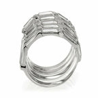 Jewellery Kingdom Emerald Cut Simulated Diamonds Stainless Steel Wide Ladies Silver Band Ring - Rings - British D'sire