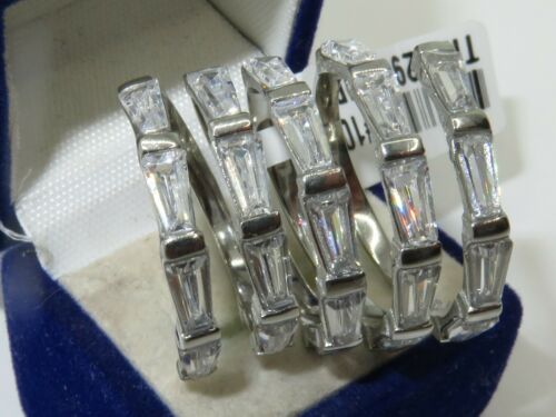 Jewellery Kingdom Emerald Cut Simulated Diamonds Stainless Steel Wide Ladies Silver Band Ring - Rings - British D'sire