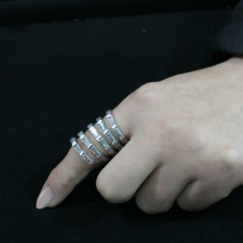 Jewellery Kingdom Emerald Cut Simulated Diamonds Stainless Steel Wide Ladies Silver Band Ring - Rings - British D'sire