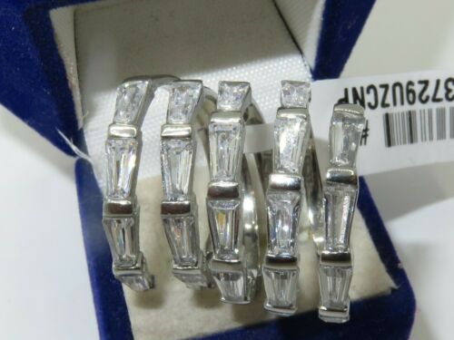 Jewellery Kingdom Emerald Cut Simulated Diamonds Stainless Steel Wide Ladies Silver Band Ring - Rings - British D'sire