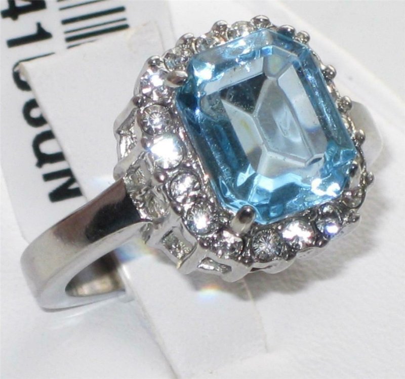 Jewellery Kingdom Emerald Cut Stainless Steel Silver Blue Dress Ladies Aquamarine Ring - Jewelry Rings - British D'sire