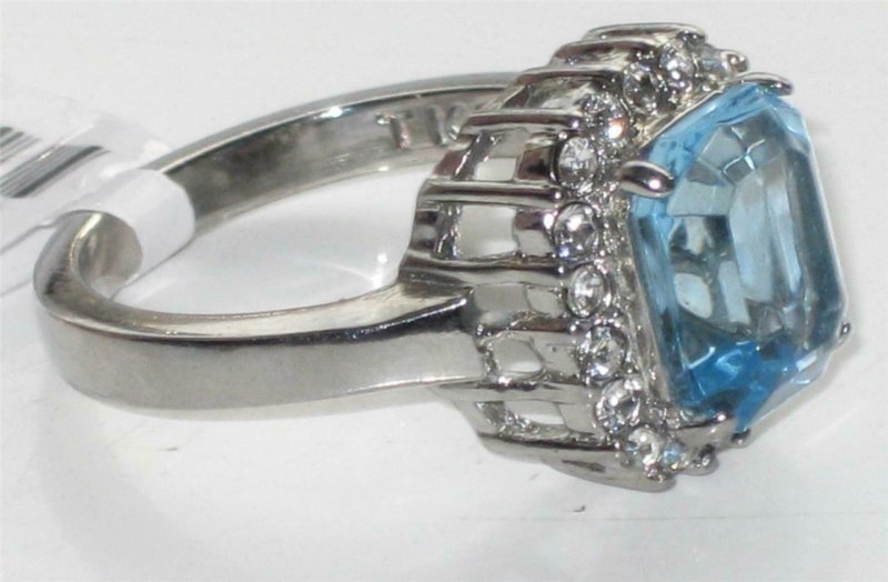 Jewellery Kingdom Emerald Cut Stainless Steel Silver Blue Dress Ladies Aquamarine Ring Secondary image