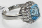 Jewellery Kingdom Emerald Cut Stainless Steel Silver Blue Dress Ladies Aquamarine Ring - Jewelry Rings - British D'sire