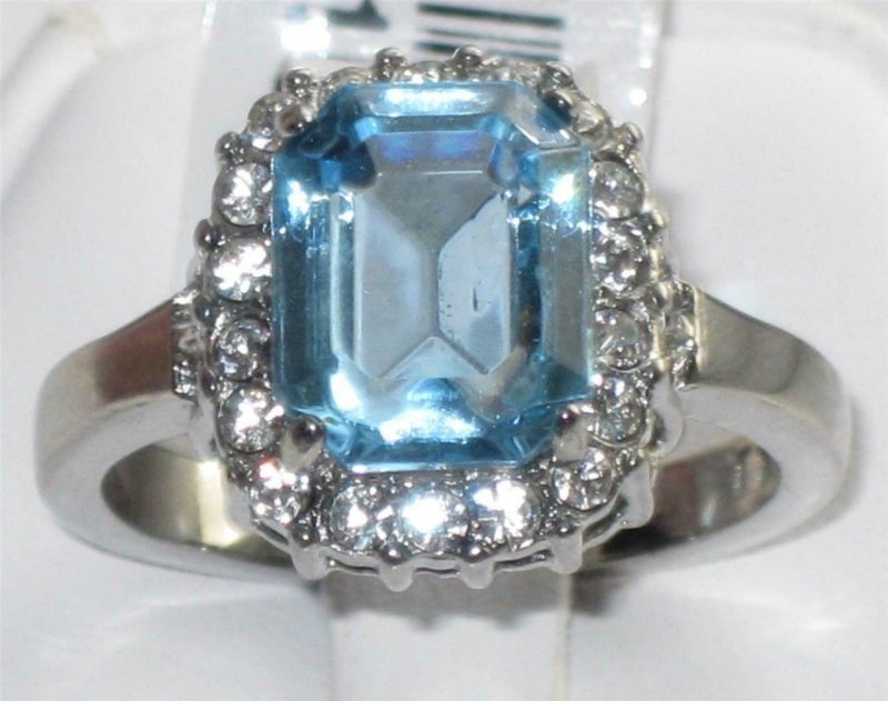 Jewellery Kingdom Emerald Cut Stainless Steel Silver Blue Dress Ladies Aquamarine Ring - Jewelry Rings - British D'sire