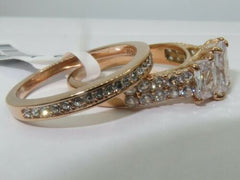 Jewellery Kingdom Emerald Cut Steel 4carat 2pcs Wedding Engagement Set Ladies Ring (Rose Gold) - Engagement Rings - British D'sire
