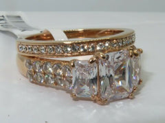 Jewellery Kingdom Emerald Cut Steel 4carat 2pcs Wedding Engagement Set Ladies Ring (Rose Gold) - Engagement Rings - British D'sire