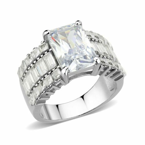Jewellery Kingdom Emerald Cut Wide Cubic Zirconia Cz Princess Cut Ring (Silver) - Jewelry Rings - British D'sire Main image