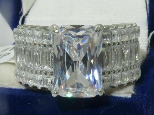 Jewellery Kingdom Emerald Cut Wide Cubic Zirconia Cz Princess Cut Ring (Silver) - Jewelry Rings - British D'sire