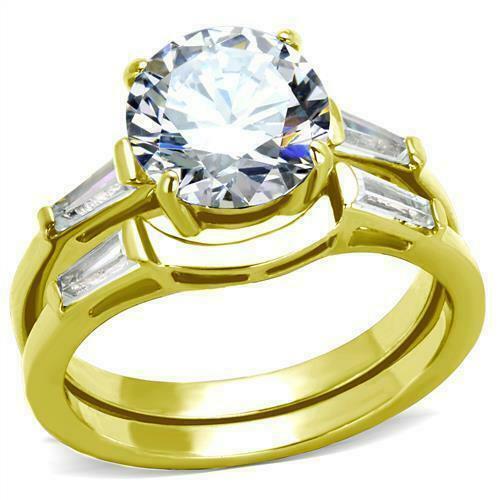 Jewellery Kingdom Emerald Cuts Engagement Wedding Band Set Solitaire 4 Carat Cz Ring (Gold) - Jewelry Rings - British D'sire Main image