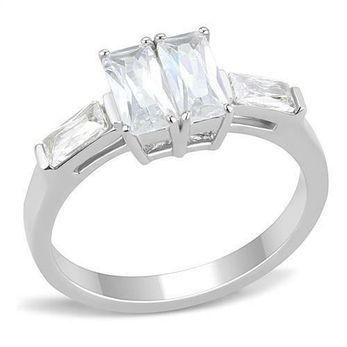 Jewellery Kingdom Emerald Double Cubic Zirconia Sparkling Stainless Steel Ladies Ring - Jewelry Rings - British D'sire