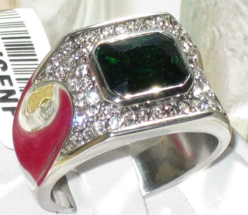 Jewellery Kingdom Emerald Green Pinky Signet Cubic Zirconia Steel Mens Silver Ring - Jewelry Rings - British D'sire Main image