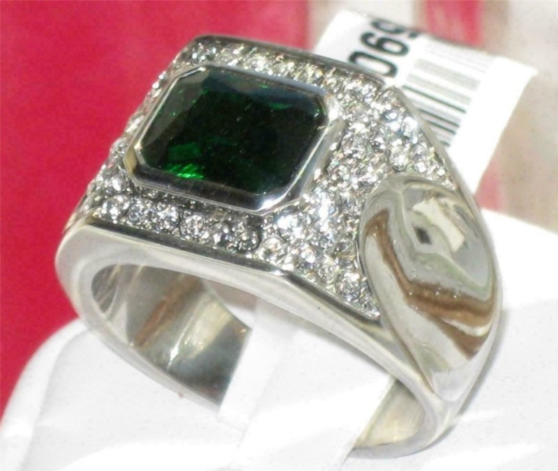 Jewellery Kingdom Emerald Green Pinky Signet Cubic Zirconia Steel Mens Silver Ring - Jewelry Rings - British D'sire