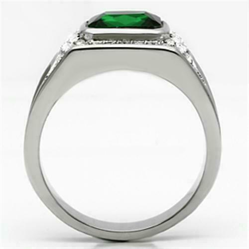 Jewellery Kingdom Emerald Green Pinky Signet Cubic Zirconia Steel Mens Silver Ring - Jewelry Rings - British D'sire