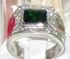 Jewellery Kingdom Emerald Green Pinky Signet Cubic Zirconia Steel Mens Silver Ring - Jewelry Rings - British D'sire