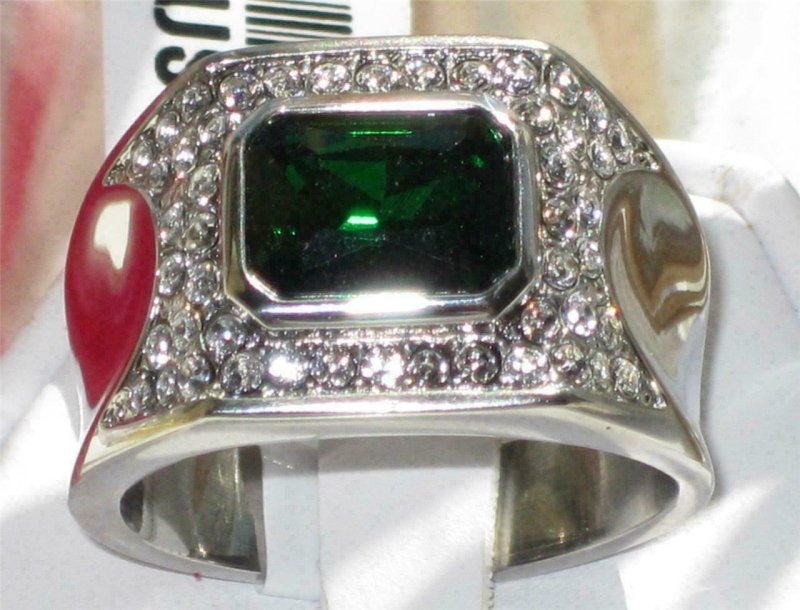 Jewellery Kingdom Emerald Green Pinky Signet Cubic Zirconia Steel Mens Silver Ring - Jewelry Rings - British D'sire