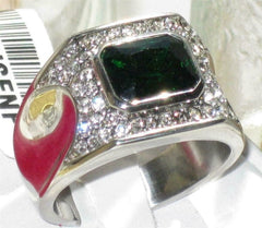 Jewellery Kingdom Emerald Green Pinky Signet Cubic Zirconia Steel Mens Silver Ring - Jewelry Rings - British D'sire